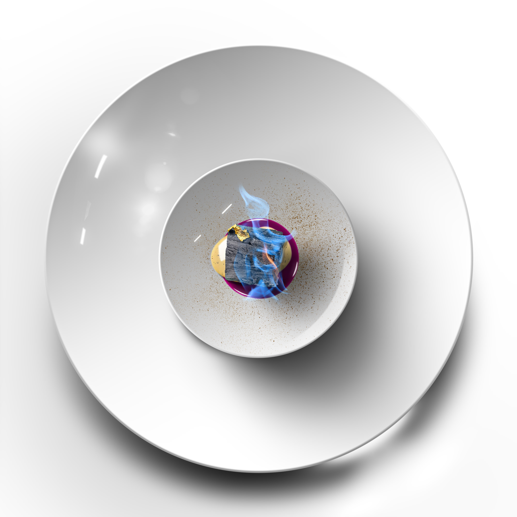 🇬🇧 Burning Charcoal Creme Brulee 🍮🍒🔥 🇫🇷 Crème Brûlée en Charbon 🍮🍒🔥 - Amarena Fabbri 🍒 - Crème Tahitienne - Crème Brûlée en Pudding à Couches au Fromage 🍮 - Mousse au Chocolat Noir Intense à la Mélasse - Servi Flambé au Kirsch 🔥