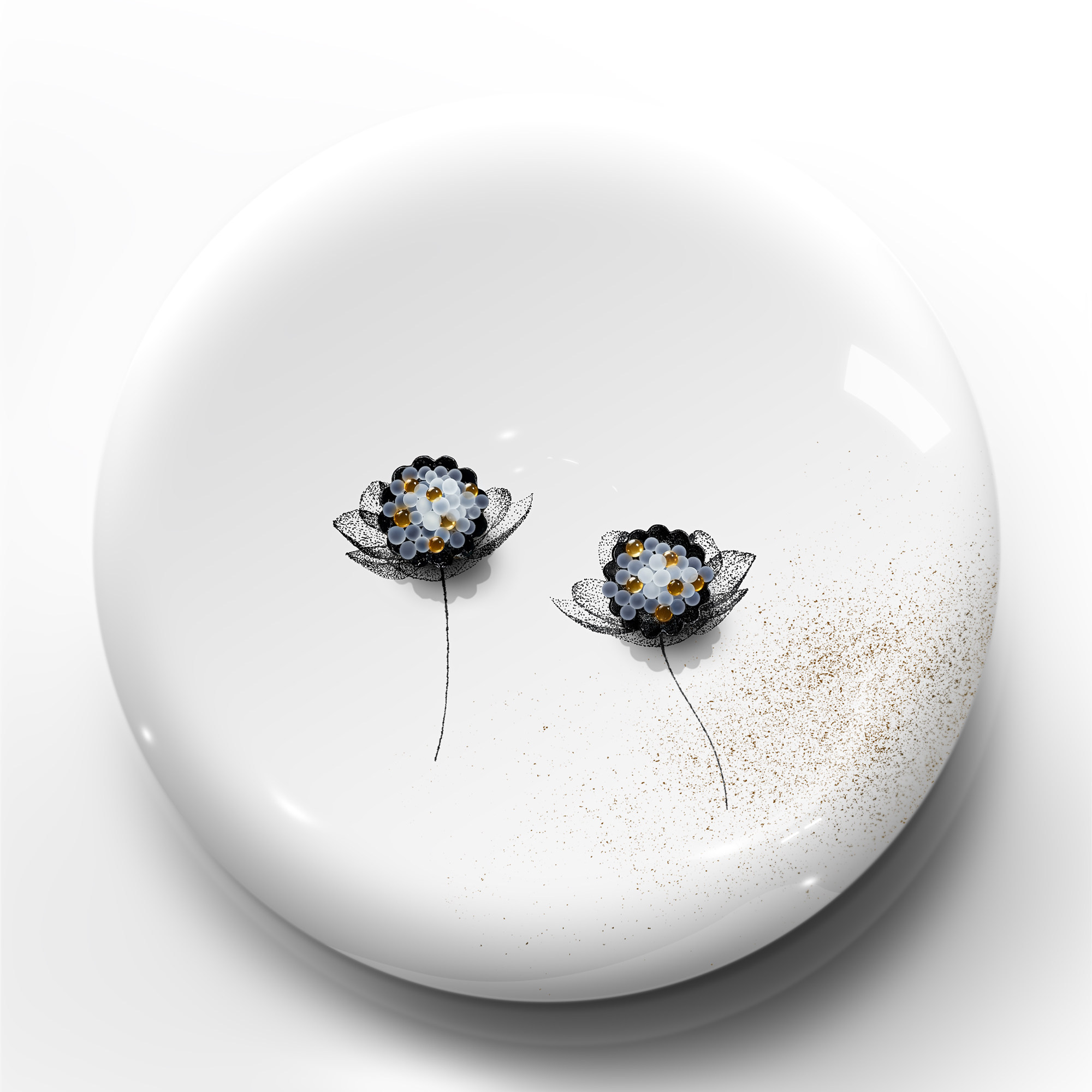 🇺🇸 The last bite of the night with a GLV mignardise • Black Fluted Shell Flavored with Juniper Berry • Gin Snail Caviar • Saffron Gin Salmon Caviar • Roasted Bergamot Zest & Vanilla Dust • Light Toritto Almond Espuma • Housemade Gin & Cucumber GLV Mist ********************************************** 🇫🇷 La dernière bouchée de la nuit avec une mignardise aux notes vertes • Fond cannelé noir parfumé à la baie de genièvre • Caviar d’escargot au Gin • Caviar de saumon au Gin et Safran • Zeste de bergamote rôti et Poudre de vanille • Espuma légère à l‘amande de Toritto • Essence GLV Faite Maison de Gin et Concombre